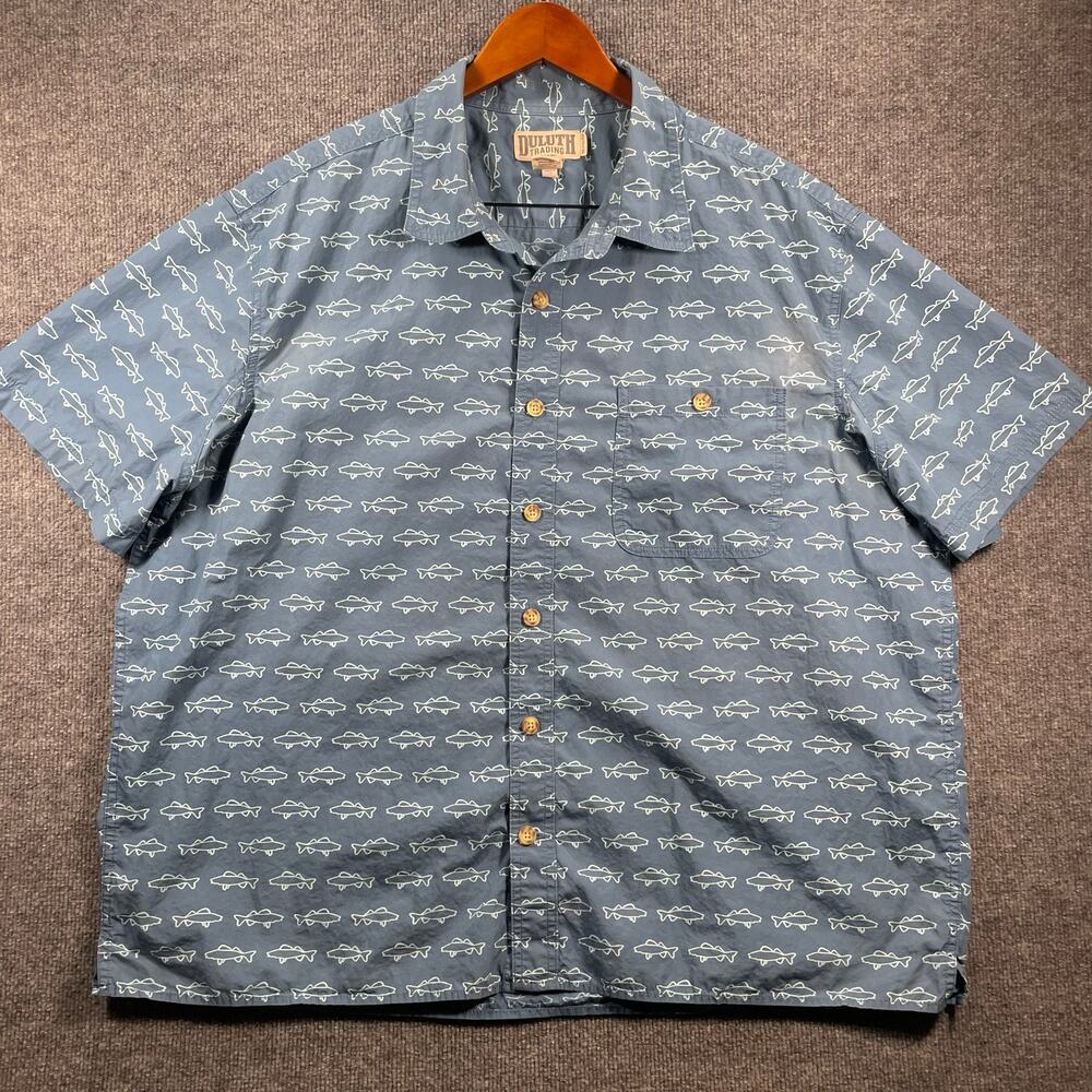 Duluth Trading Co. Button Down Shirt Men's 2XL Blue Geometric Allover Relaxed